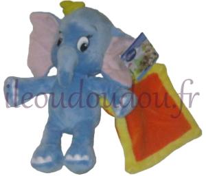 Peluche Dumbo bleu avec doudou mouchoir orange Disney Baby, Nicotoy, Simba Toys (Dickie)