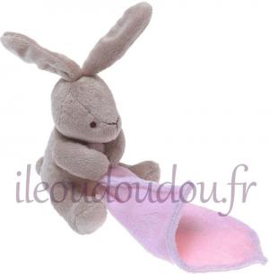 Peluche lapin marron doudou rose Grain de blé