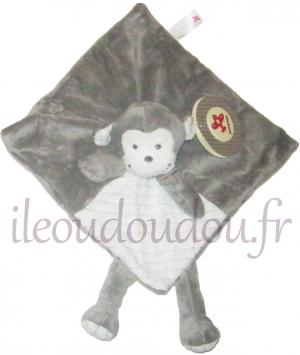 Doudou singe gris marron carré plat Nicotoy