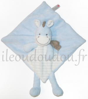 Doudou âne cheval zèbre bleu et blanc Nicotoy