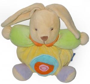 Peluche Kaloo lapin boule jaune avec des ronds sur le ventre 1998-2007 Kaloo