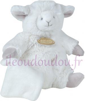 Peluche mouton agneau blanc et marron avec mouchoir - petit modèle - DC2420 Doudou et compagnie