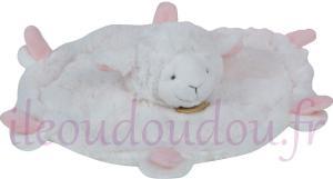 Doudou mouton plat rond blanc et rose DC2428 Doudou et compagnie