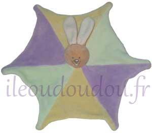 Doudou lapin étoile vert, violet et jaune Nounours, Vintage