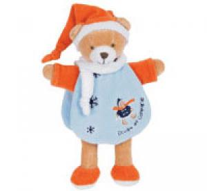Doudou ours Firmin bleu et orange flocons Doudou et compagnie