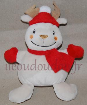 Doudou renne du Père Noël, bonnet et écharpe rouge Kimbaloo - La Halle