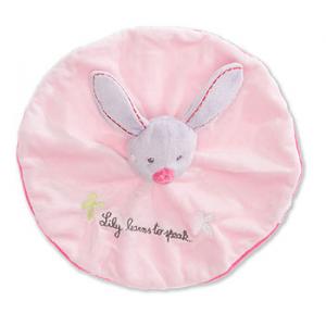 Doudou Lapin plat rond rose Lily learns to speak