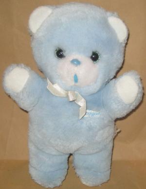 Doudou ours en peluche bleu et blanc Boulgom, Vintage