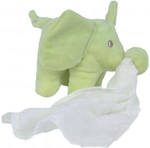 Peluche éléphant vert avec mouchoir blanc Kimbaloo - La Halle, Brioche