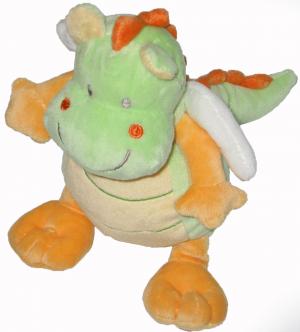 Doudou peluche dragon dinosaure orange et vert Kiabi - Kitchoun, Nicotoy