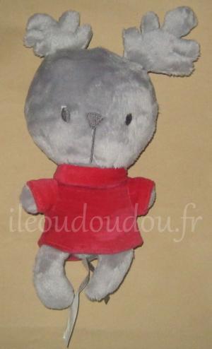 Peluche renne cerf gris pull rouge Orchestra