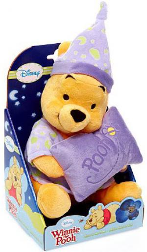 Peluche Winnie l'ourson phosphorescent tenant un coussin Disney Baby, Nicotoy