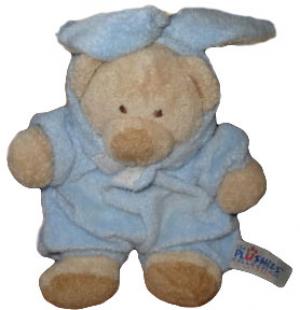 Doudou peluche ours déguisé en lapin bleu Nicotoy