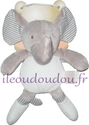 Peluche éléphant gris et blanc Baby Nat