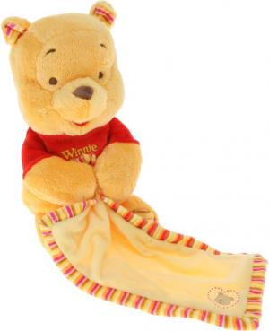 Peluche Winnie tenant un doudou couverture jaune Disney Baby, Nicotoy, Simba Toys (Dickie)