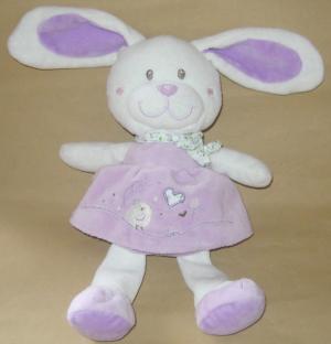 Doudou peluche lapin blanc robe violette Tex Baby