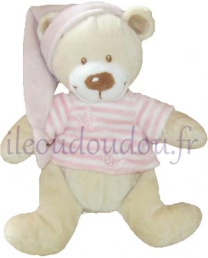 Peluche ours beige pull rayé rose et blanc Nicotoy, Simba Toys (Dickie)