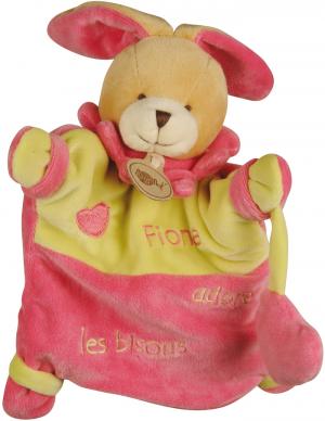 Doudou lapin rose et vert Fiona adore les bisous BN698 marionnette Baby Nat