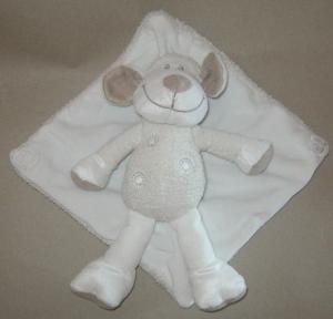 Doudou peluche mouton blanc dans sa couverture blanche et grise Nicotoy, Kiabi - Kitchoun