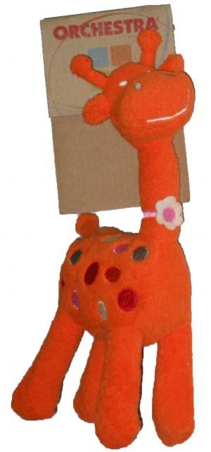 Doudou peluche girafe orange à pois, collier fleur Orchestra