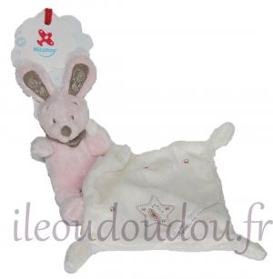Lapin peluche rose tenant un mouchoir blanc carré *My friend bunny* Nicotoy
