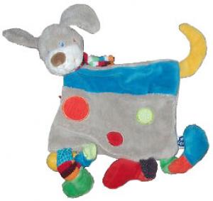 Doudou chien gris et bleu pois multicolores Mots d'enfant - Leclerc