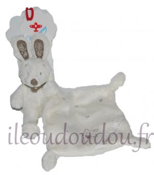Lapin peluche blanc tenant un mouchoir blanc carré *My friend bunny* Nicotoy