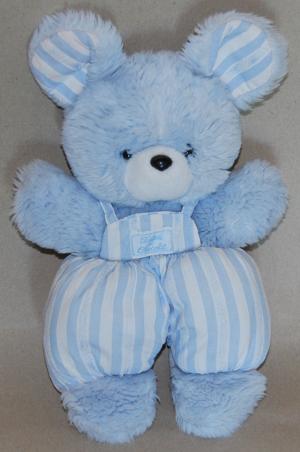 Peluche ours souris bleu et blanc salopette tissu rayé - grand modèle Tartine et Chocolat