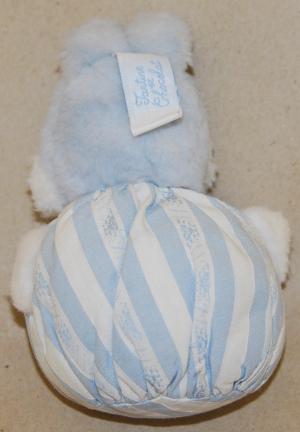 Peluche boule lapin bleu et blanc, tissu rayé - petit modèle