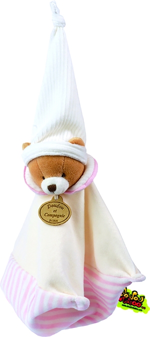 Doudou ours blanc rayé rose DC202