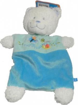 Doudou ours bleu et blanc papillon et escargot Tex Baby