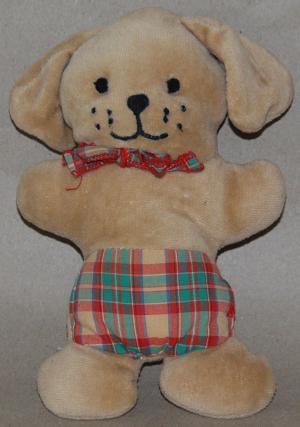 Peluche chien marron tissu écossais Nounours, Vintage