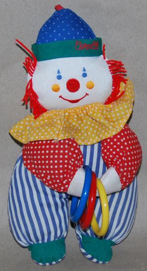 Doudou clown rouge et bleu Corolle, Vintage