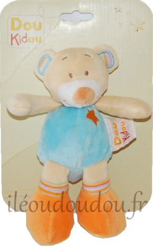 Peluche ours bleu et orange Doukidou