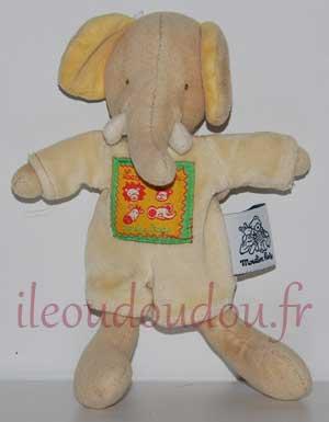 Peluche éléphant  jaune, petit modèle Moulin Roty