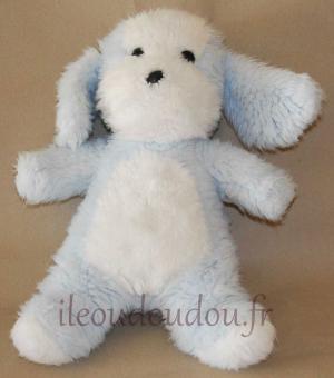 Doudou chien bleu et blanc Boulgom, Vintage