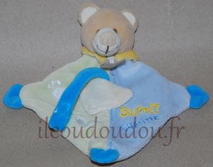 Doudou ours vert et bleu attache tétine BN309 Baby Nat