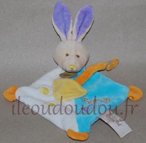 Doudou lapin blanc et bleu attache-tétine Baby Nat