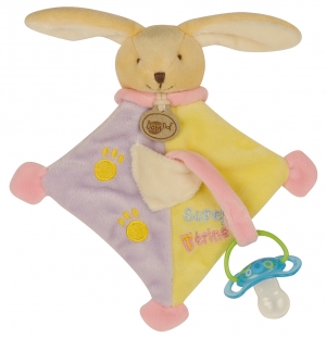 Doudou lapin super-tétine rose mauve et jaune BN741 Baby Nat