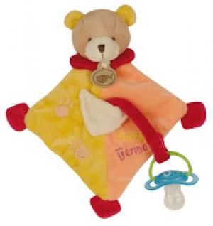 Doudou ours Super-tétine BN741 jaune et orange Baby Nat