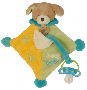 Doudou chien super-tétine BN741 jaune orange et vert  Baby Nat