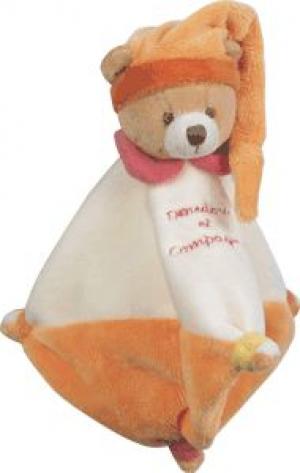 Doudou ours blanc bonnet orange Doudou et compagnie
