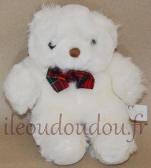 Peluche ours blanc et rouge Nicotoy