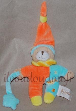 Doudou ours orange et bleu tenant une étoile Baby Nat