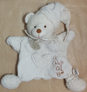 Marionnette ours blanc en coton bio DC1260 Doudou et compagnie