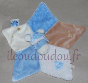 Doudou âne Paco plat en forme d'étoile bleu, marron et blanc, collection Noël/Christmas Noukie's