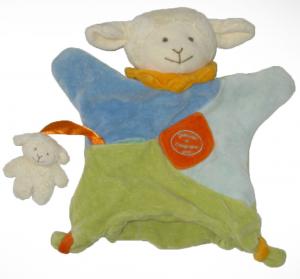 Marionnette mouton bleu et vert avec bébé Gaston - DC1614 Doudou et compagnie