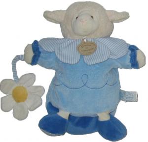 Doudou marionnette mouton bleu avec fleur Z'amigolos Doudou et compagnie