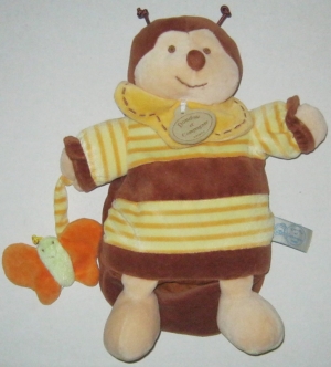 Doudou marionnette bourdon abeille rayée jaune et marron Z'amigolos Doudou et compagnie