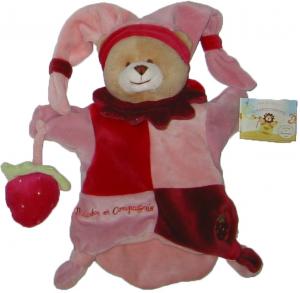 Marionnette ours rose tenant une fraise - DC1492 Doudou et compagnie